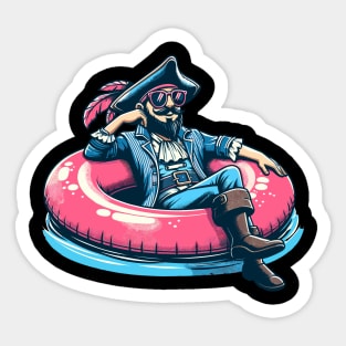 Pool Party Pirate Pink Float Funny Pirate Sticker